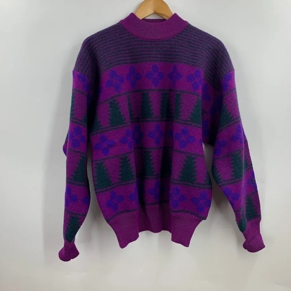 EIR Vintage Vintage Boiled Wool Geometric Crew Neck‎ Long Sleeve Sweater Size M